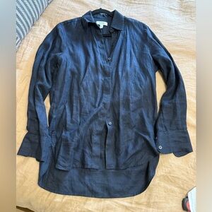 COS linen navy blue basic long sleeve button down shirt